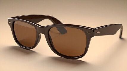 3D illustration of classic wayfarer sunglasses with a deep brown frame and polarized lenses