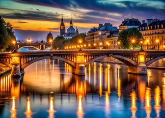 Fototapeta premium Low Light Photography of Iconic Bridges Over the River Seine in Paris at Dusk