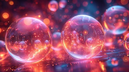 Glowing 3d rendered abstract spheres floating in ethereal light