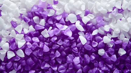 Obraz premium closeup of purple and white masterbatch granules, plastic beats pellets for industry extrusion and injection molding.