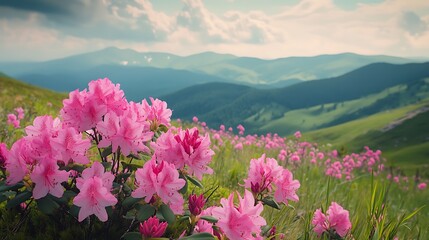 Obraz premium Pink rhododendron flowers in the Carpathian mountains