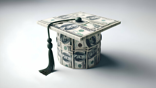 Graduation Cap Made of Dollars as Education Loan Concept