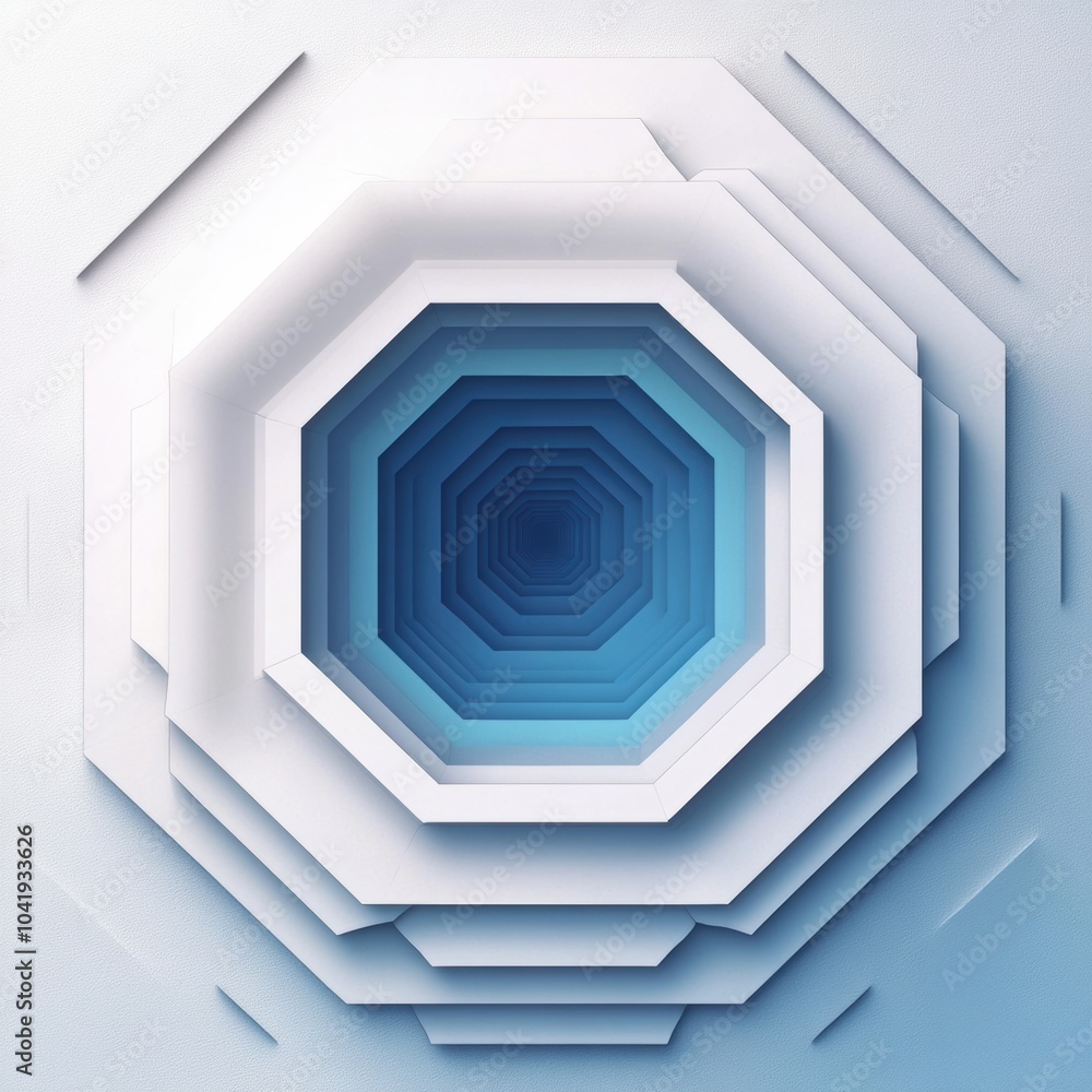 Aufkleber Layered hexagons in decreasing size create a mesmerizing pattern, drawing the eye toward the center with shades of blue and white. Generative AI