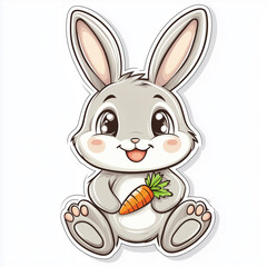 Obraz premium Cute Cartoon Bunny Sticker Holding a Carrot