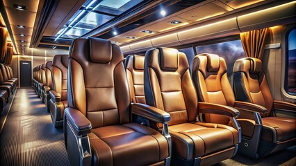 Fototapeta premium Luxury Leather Seats in Modern Bus Interior - Premium Travel Experience