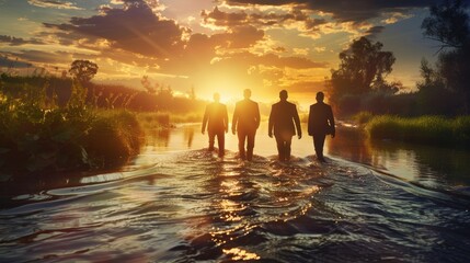 Fototapeta premium Business Team Adaptability: Navigating Change in Nature's Tranquil Setting