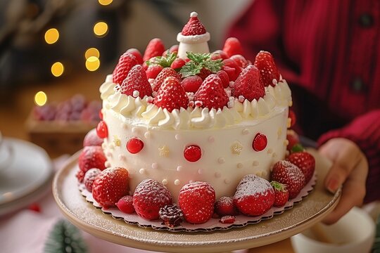 Chef serves Christmas-themed strawberry cake