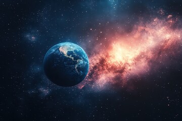 Obraz premium A breathtaking view of Earth amidst vibrant cosmic colors in deep space