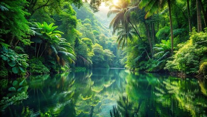 Deep jungle reflected in Southeast Asian rainforest
