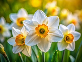 Naklejka premium Macro Photography of White and Yellow Narcissus Flowers for Nature Enthusiasts and Floral Decor