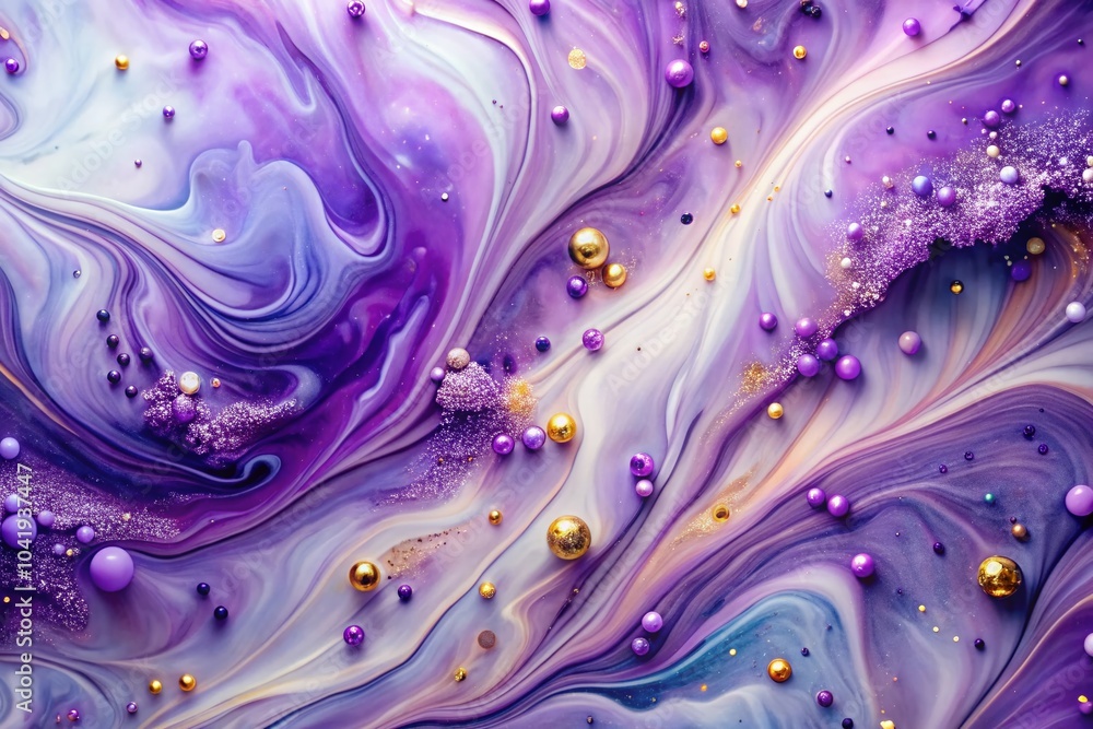 Poster macro shot of marble ink abstract background with dazzling lavender particles for stunning visuals a