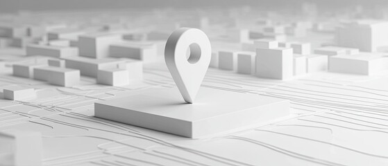 3D location pin on a white minimalist city map.