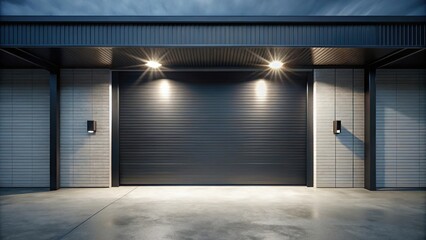 Obraz premium Garage with black door and white light