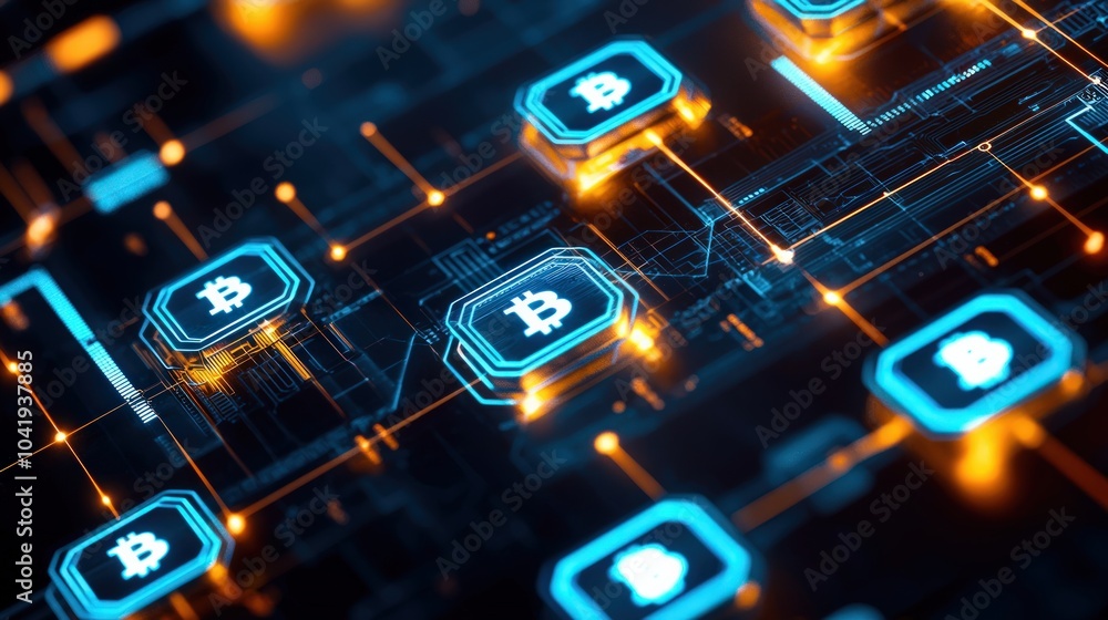 Poster exploring the dynamic world of blockchain technology and cryptocurrency innovations