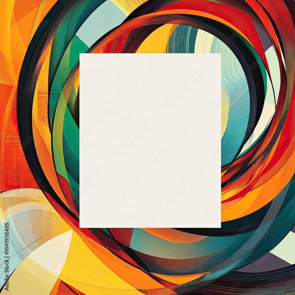 Sticker vibrant abstract design featuring swirling colors and a central blank space for customization or tex