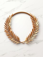 Laurel wreath, gold color, on marble background, isolated, decorative element