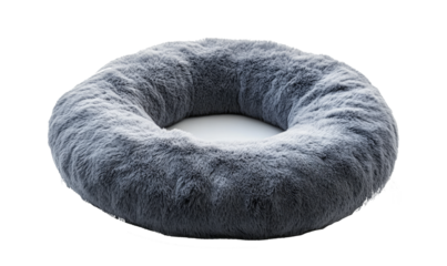 Soft round plush pet bed on transparent background