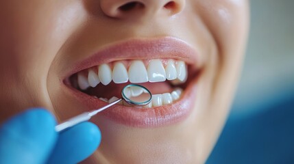 Obraz premium Back View of a Dentist Using a Mirror to Reflect on Patient's Teeth