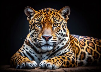 Fototapeta premium Majestic Jaguar on Black Background for Stunning Wildlife Photography