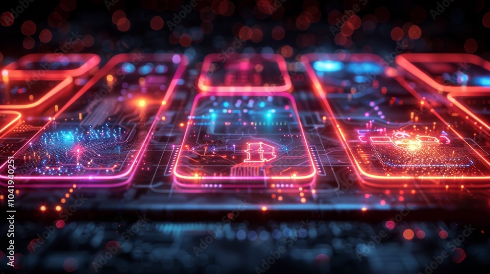 Poster create a series of neon networking symbols, including shining business