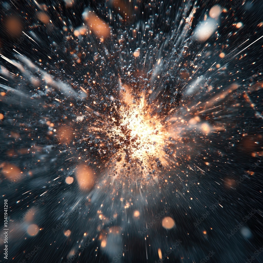 Poster a stunning explosion of light and particles, creating a dynamic visual effect that captivates the vi