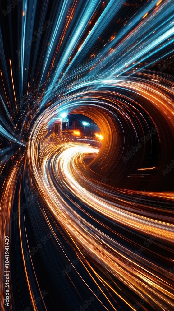 Poster a vivid swirl of light trails creating a dynamic sense of motion and speed, enhancing the illusion o