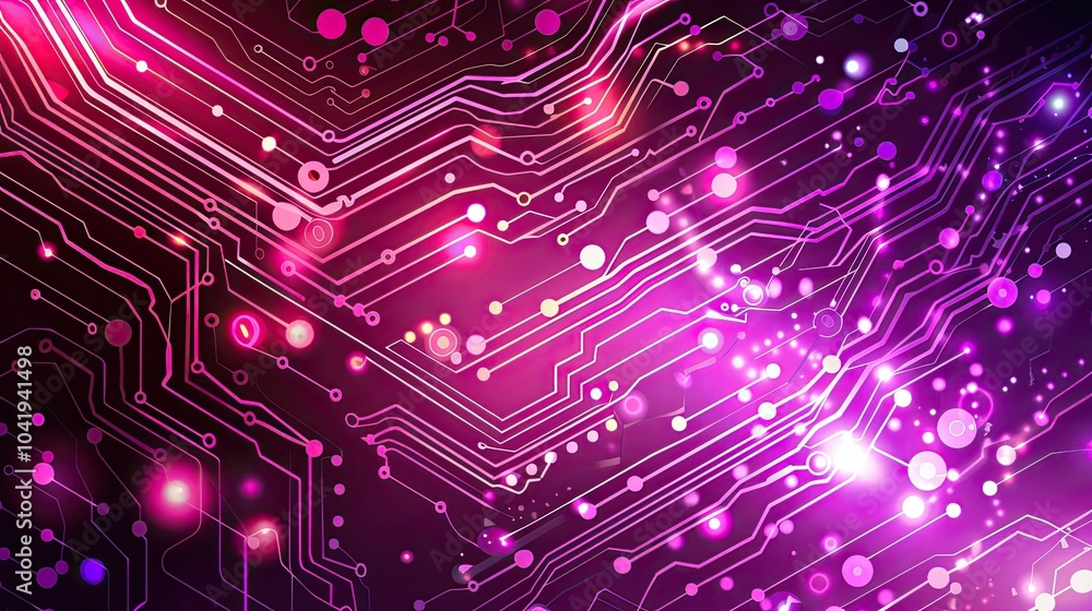 Poster abstract circuit board design with glowing elements on a vibrant background.