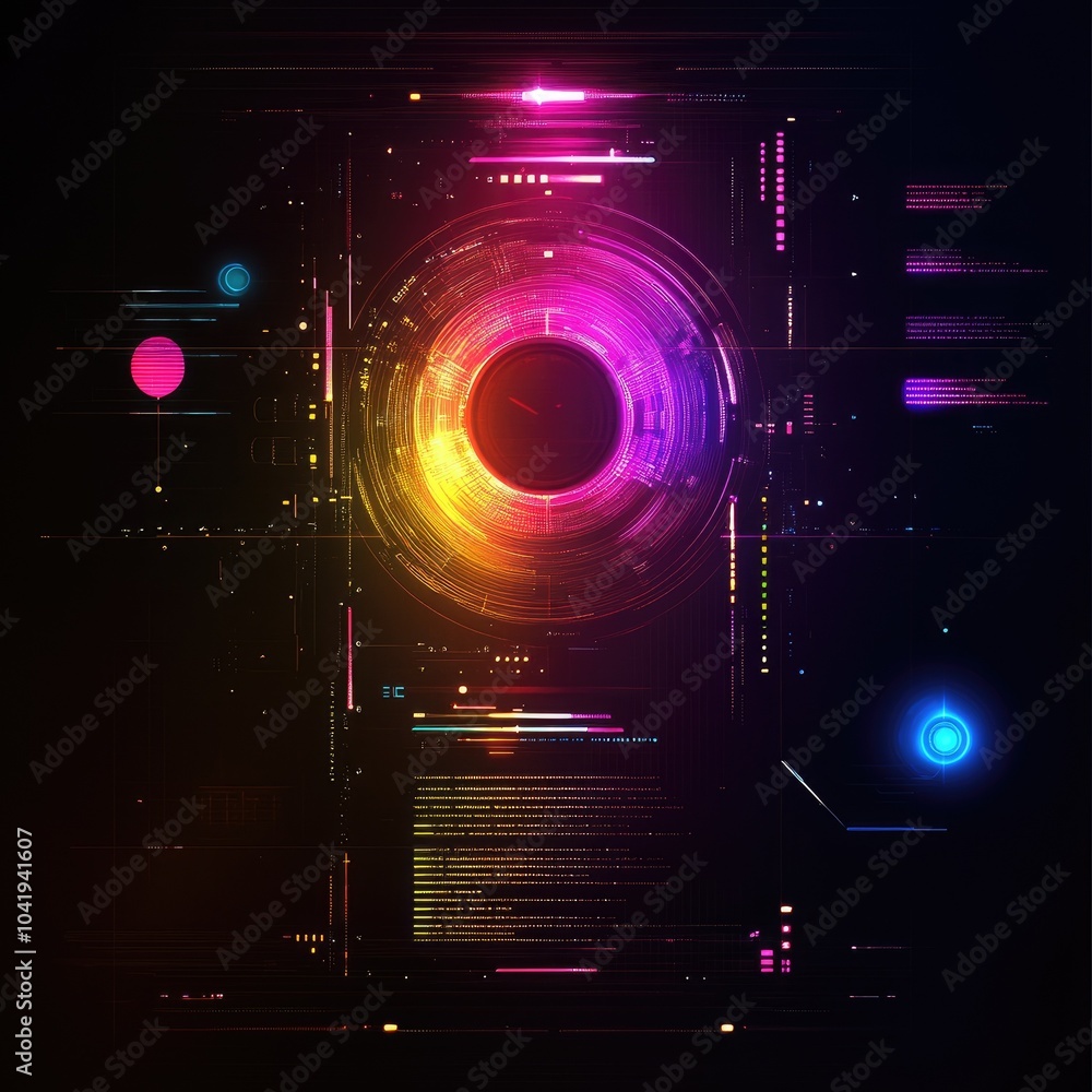 Aufkleber abstract digital interface with colorful glowing elements