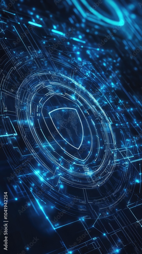 Poster futuristic digital background featuring glowing blue circuits and intricate patterns, ideal for tech