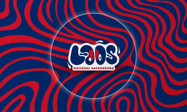 Typography of Laos text in fluid design with lighting white circle line and stripped red and blue - Powered by Adobe