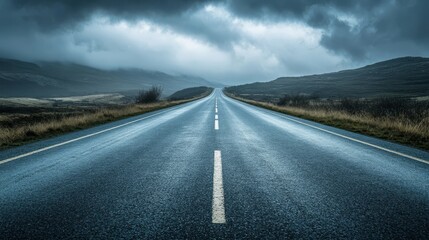An empty paved road, a dramatic photo