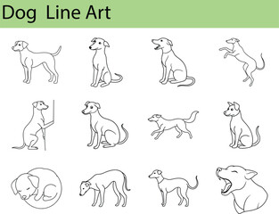 Simple Dog Line Art Illustrations Set