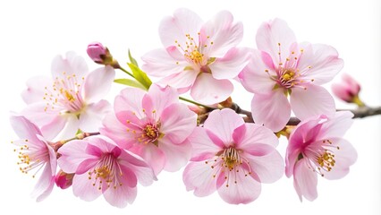 Obraz premium Delicate pink cherry blossom bloom on white background