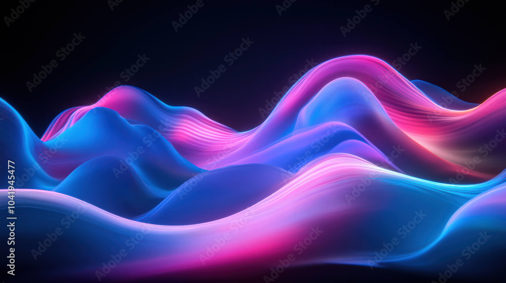 Leinwandbilder surreal landscape of flowing waves illuminated by vibrant neon lights, creating mesmerizing visual e
