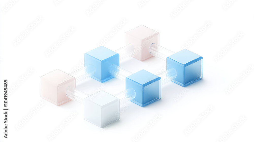 Aufkleber visually striking isometric icon of chain of interconnected cubes, showcasing blend of transparent and colored elements. This design emphasizes modern aesthetics and connectivity