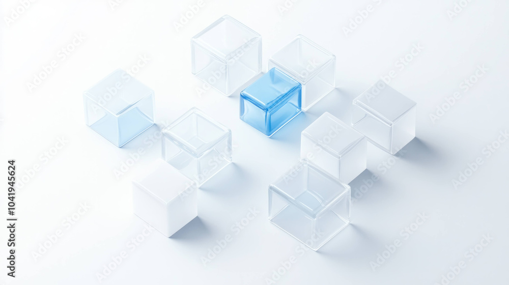 Fototapete clear and blue geometric blocks arranged on white surface create modern and minimalist aesthetic. in