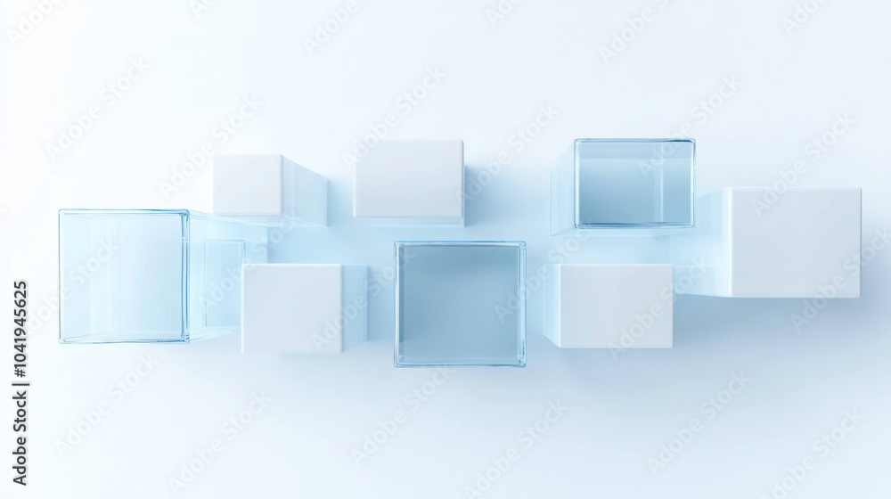 Aufkleber minimalist isometric design of connected blocks in blue and frosted glass, creating modern and clean