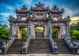 Obraz premium Minimalist Capture of Khai Dinh Tomb Gate in Hue, Vietnam - Serene Architectural Beauty