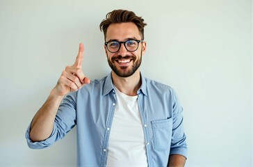 Naklejka premium Professional Man with a Confident Smile, Pointing to New Opportunities, Symbolizing Leadership, Growth, and Career Success