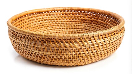 Handmade rattan basket reflected on white background