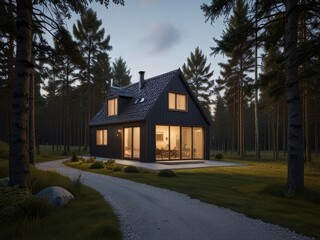 Private house in Scandinavian style. Private cottage. Generated with AI.