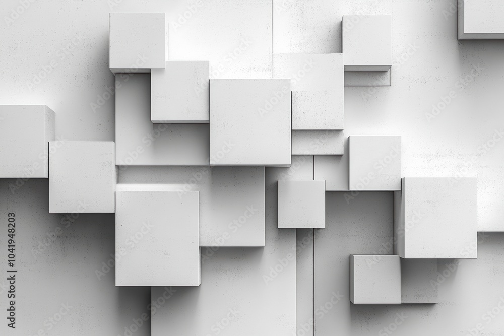 Leinwandbilder A collection of cubes in different sizes and shades is linked by diagonal lines, forming a striking abstract design on a light backdrop. Generative AI