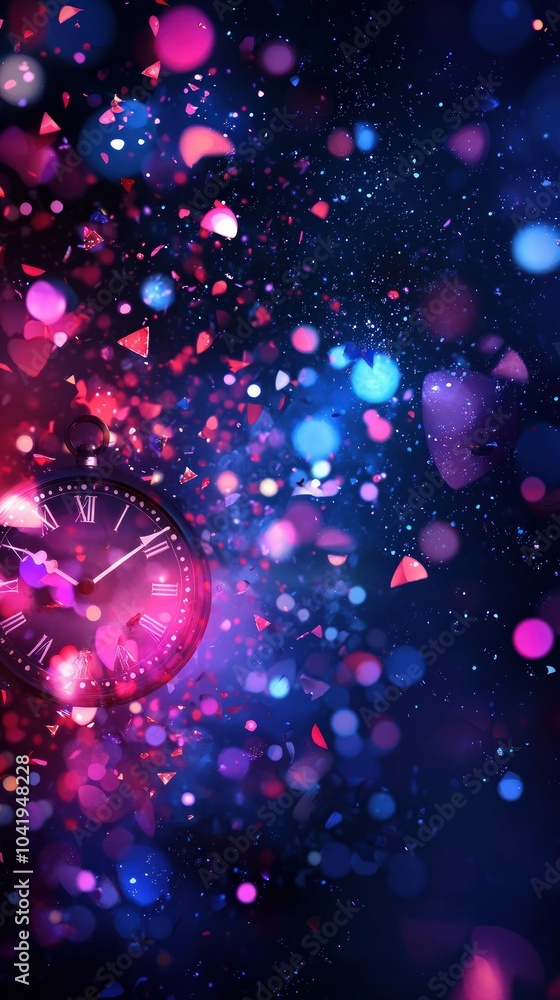 Poster a cosmic dance of time exploring the intersection of clocks and colorful chaos in space