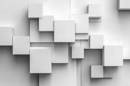 A collection of cubes in different sizes and shades is linked by diagonal lines, forming a striking abstract design on a light backdrop. Generative AI
