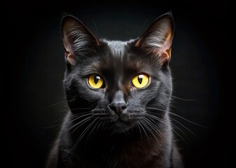 Minimalistic Black Cat Portrait with Yellow Eyes in Studio Light - Drone Photography