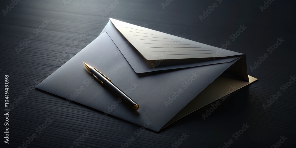 Poster minimalistic envelope document signing on dark background - 3d render for letter and postcard concep