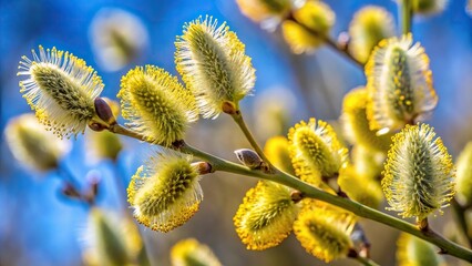 Delicate willow catkins close-up in the spring breeze - Powered by Adobe