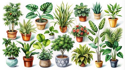 Vibrant Watercolor Plants Set for Home Decor