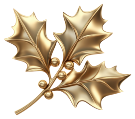 PNG Gold holly illustration Christmas leaves.