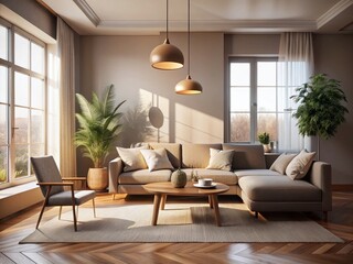 Fototapeta premium Minimalist Living Room Silhouette Photography with Soft Ambient Atmosphere for Interior Design Inspiration